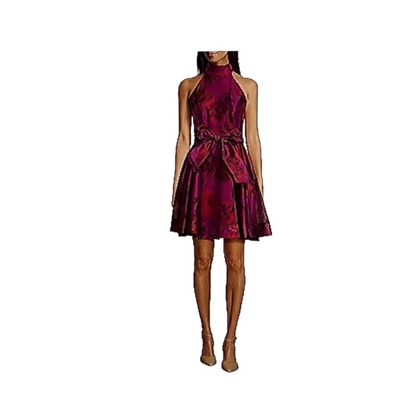 Taylor Dresses & Skirts - Taylor Organza Floral Halter Mock Neckline Sleeveless Fit and Flare Dress in 14